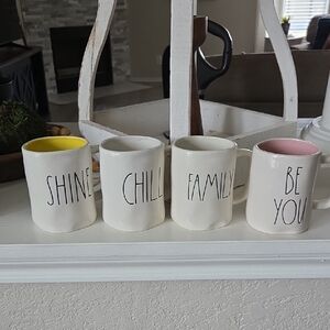 Rae Dunn White and Yellow Ceramic Coffee Mugs Set